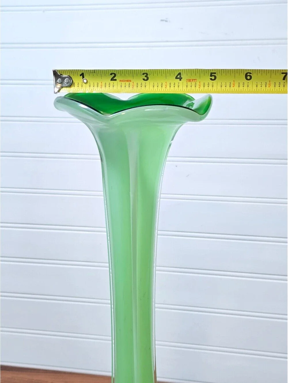 Vintage Green Cased Glass Jack in the Pulpit Vase Mid Century Footed Art Glass